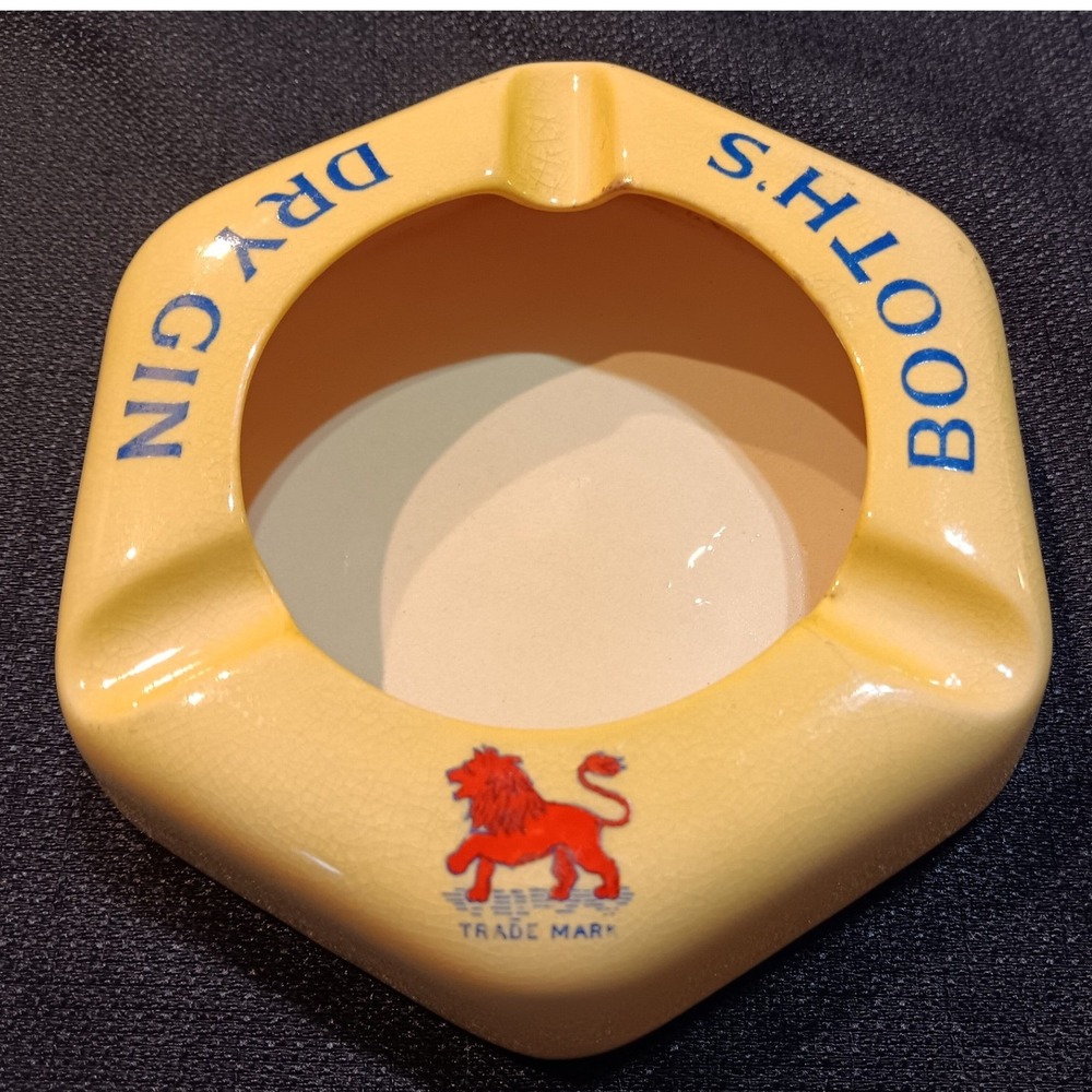 Vintage Carlton Ware Booths Dry Gin Ceramic‎ Ashtray Yellow Made in England Lion
